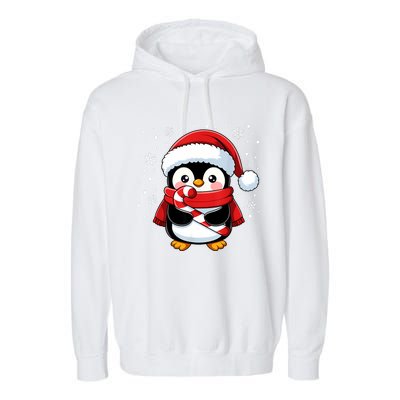 Penguin Christmas Candy Cane Winter Garment-Dyed Fleece Hoodie