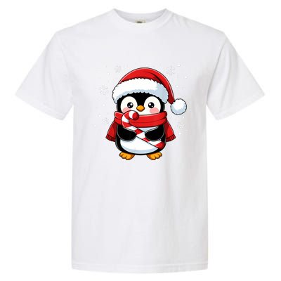 Penguin Christmas Candy Cane Winter Garment-Dyed Heavyweight T-Shirt