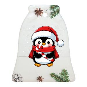 Penguin Christmas Candy Cane Winter Ceramic Bell Ornament