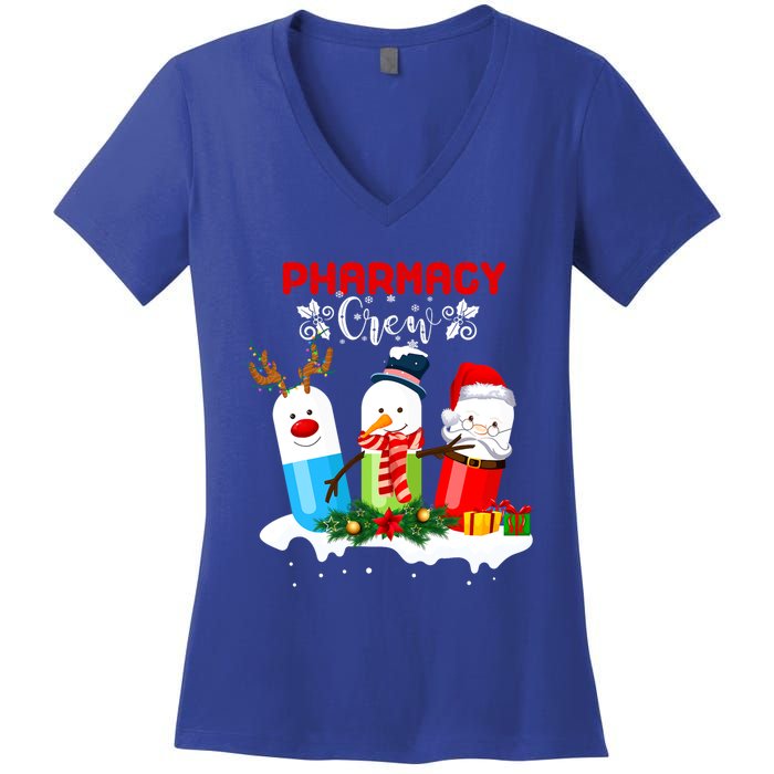 Pharmacy Crew Christmas Pills Snow Reindeer Santa Claus Gift Women's V-Neck T-Shirt