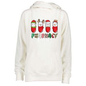 Pharmacy Crew Christmas Pills Snow Reindeer Santa Lights Gift Womens Funnel Neck Pullover Hood