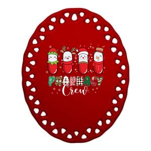 Pharmacy Crew Christmas Pills Snow Reindeer Santa Lights Gift Ceramic Oval Ornament