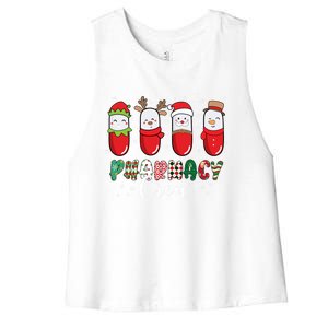 Pharmacy Crew Christmas Pills Snow Reindeer Santa Lights Gift Women's Racerback Cropped Tank