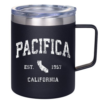 Pacifica California Ca Vintage Athletic Sports Design 12oz Stainless Steel Coffee Mug