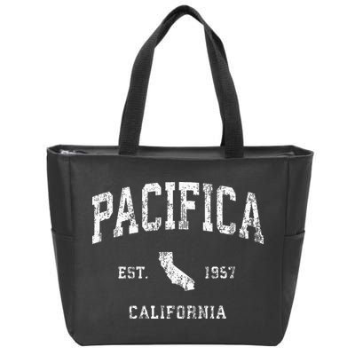 Pacifica California Ca Vintage Athletic Sports Design Zip Tote Bag