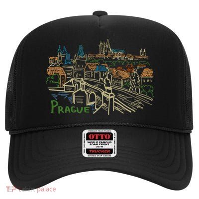 Prague City Charles Bridge High Crown Mesh Back Trucker Hat