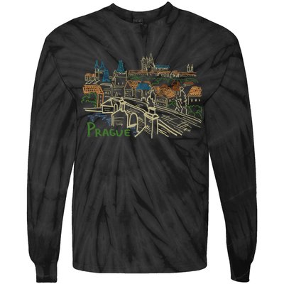 Prague City Charles Bridge Tie-Dye Long Sleeve Shirt