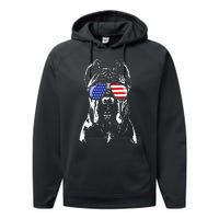 Proud Cane Corso American Flag Sunglasses Patriotic Dog Performance Fleece Hoodie