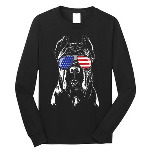 Proud Cane Corso American Flag Sunglasses Patriotic Dog Long Sleeve Shirt