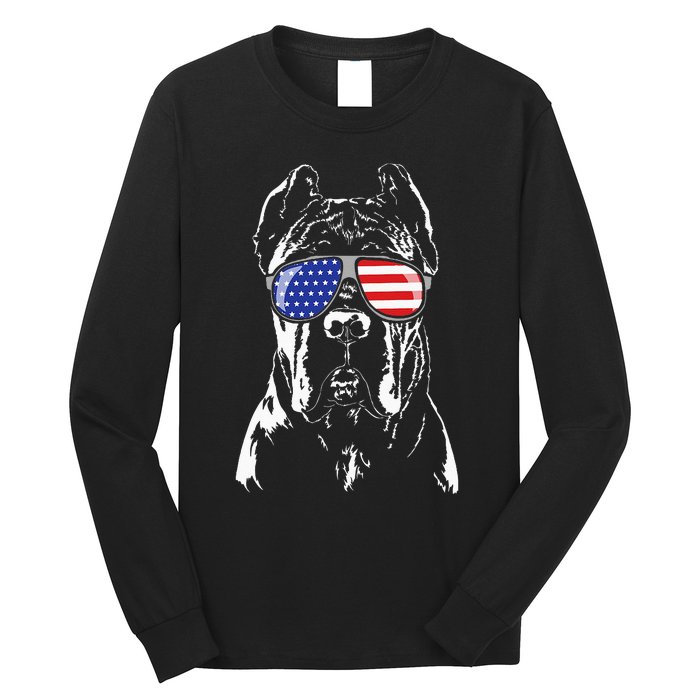 Proud Cane Corso American Flag Sunglasses Patriotic Dog Long Sleeve Shirt