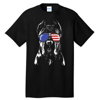 Proud Cane Corso American Flag Sunglasses Patriotic Dog Tall T-Shirt