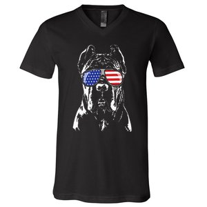 Proud Cane Corso American Flag Sunglasses Patriotic Dog V-Neck T-Shirt