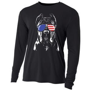 Proud Cane Corso American Flag Sunglasses Patriotic Dog Cooling Performance Long Sleeve Crew