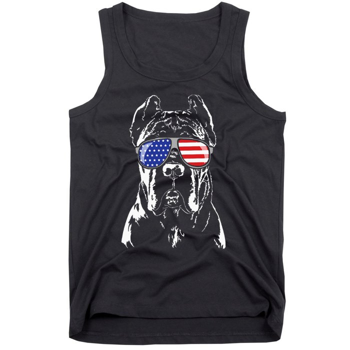 Proud Cane Corso American Flag Sunglasses Patriotic Dog Tank Top