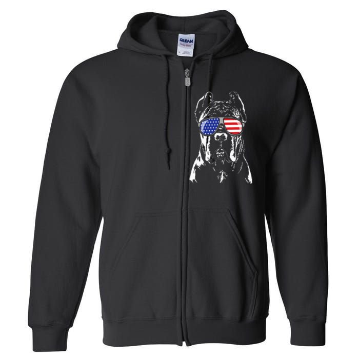 Proud Cane Corso American Flag Sunglasses Patriotic Dog Full Zip Hoodie