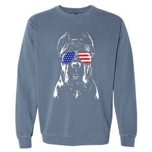 Proud Cane Corso American Flag Sunglasses Patriotic Dog Garment-Dyed Sweatshirt