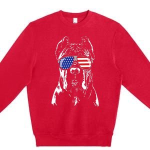 Proud Cane Corso American Flag Sunglasses Patriotic Dog Premium Crewneck Sweatshirt