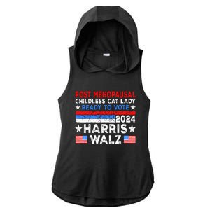 Postmenopausal Childless Cat Lady Ready To Vote Harris Walz Ladies PosiCharge Tri-Blend Wicking Draft Hoodie Tank