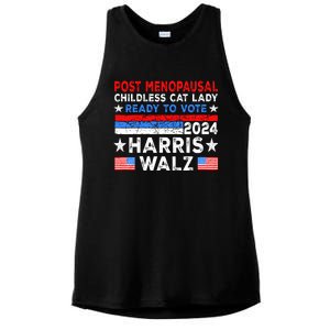 Postmenopausal Childless Cat Lady Ready To Vote Harris Walz Ladies PosiCharge Tri-Blend Wicking Tank