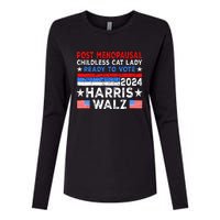 Postmenopausal Childless Cat Lady Ready To Vote Harris Walz Womens Cotton Relaxed Long Sleeve T-Shirt