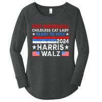 Postmenopausal Childless Cat Lady Ready To Vote Harris Walz Women's Perfect Tri Tunic Long Sleeve Shirt