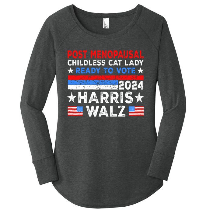 Postmenopausal Childless Cat Lady Ready To Vote Harris Walz Women's Perfect Tri Tunic Long Sleeve Shirt