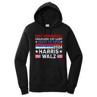 Postmenopausal Childless Cat Lady Ready To Vote Harris Walz Women's Pullover Hoodie