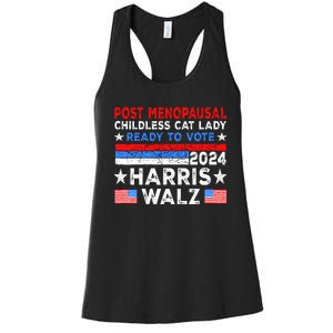 Postmenopausal Childless Cat Lady Ready To Vote Harris Walz Women's Racerback Tank