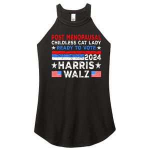 Postmenopausal Childless Cat Lady Ready To Vote Harris Walz Women's Perfect Tri Rocker Tank