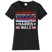 Postmenopausal Childless Cat Lady Ready To Vote Harris Walz Women's T-Shirt