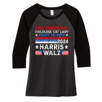 Postmenopausal Childless Cat Lady Ready To Vote Harris Walz Women's Tri-Blend 3/4-Sleeve Raglan Shirt