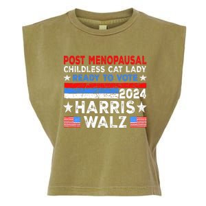 Postmenopausal Childless Cat Lady Ready To Vote Harris Walz Garment-Dyed Women's Muscle Tee