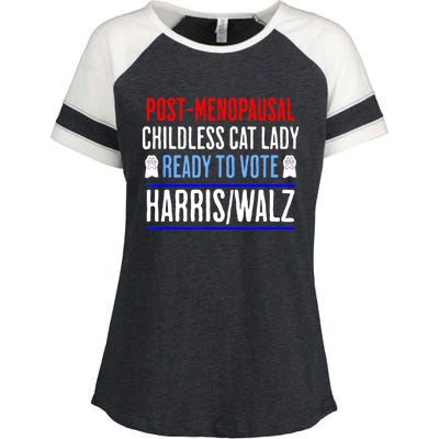 Postmenopausal Childless Cat Lady Ready To Vote Kamala Enza Ladies Jersey Colorblock Tee