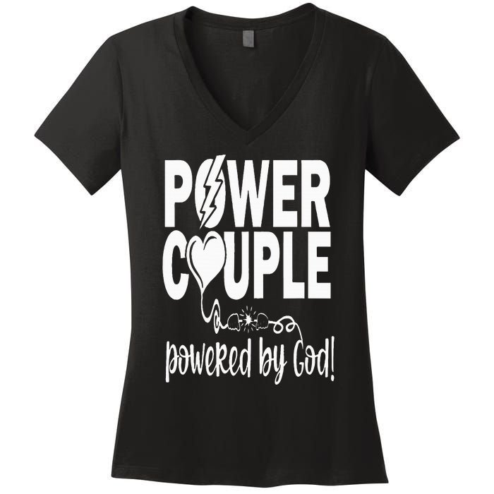 Power Couple Christian Couples Matching Valentines Day Women's V-Neck T-Shirt