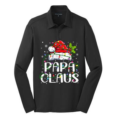 Papa Claus Christmas Lights Pajama Family Matching Silk Touch Performance Long Sleeve Polo