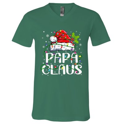 Papa Claus Christmas Lights Pajama Family Matching V-Neck T-Shirt