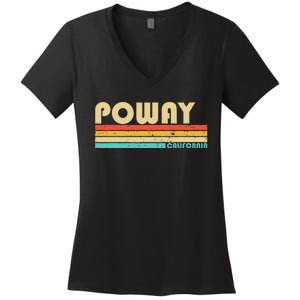 Poway Ca California Funny City Home Roots Retro 70s 80s Women's V-Neck T-Shirt