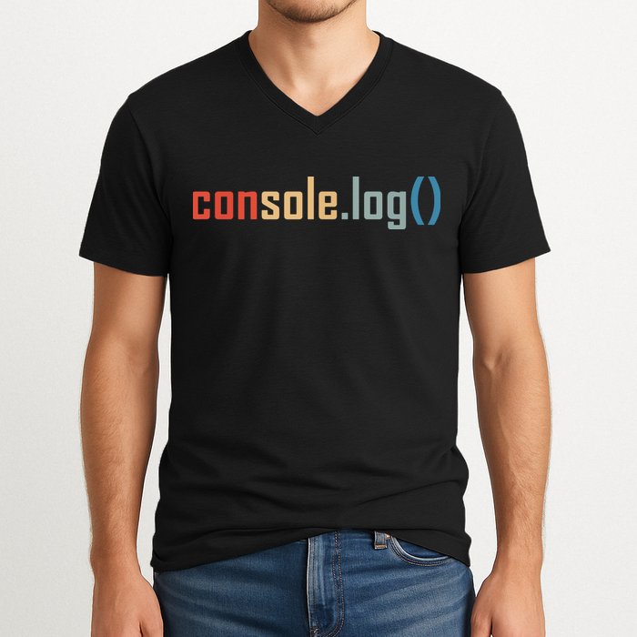 Programming Code Console Log Javascript Debugging Programmer V-Neck T-Shirt