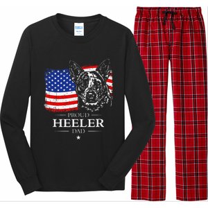 Proud Cattle Dog Heeler Dad American Flag Patriotic Dog Gift Long Sleeve Pajama Set