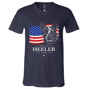 Proud Cattle Dog Heeler Dad American Flag Patriotic Dog Gift V-Neck T-Shirt