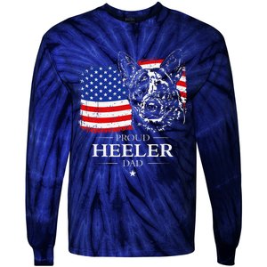 Proud Cattle Dog Heeler Dad American Flag Patriotic Dog Gift Tie-Dye Long Sleeve Shirt