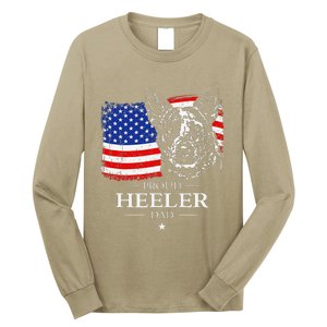 Proud Cattle Dog Heeler Dad American Flag Patriotic Dog Gift Long Sleeve Shirt