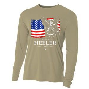 Proud Cattle Dog Heeler Dad American Flag Patriotic Dog Gift Cooling Performance Long Sleeve Crew