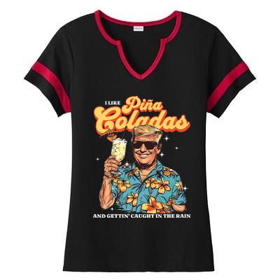 Pina Coladas Donald Trump Summer Vacation Hawaii Beach Funny Ladies Halftime Notch Neck Tee