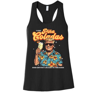 Pina Coladas Donald Trump Summer Vacation Hawaii Beach Funny Women's Racerback Tank