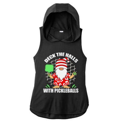 Pickleball Christmas Deck The Halls With Pickleballs Santa Ladies PosiCharge Tri-Blend Wicking Draft Hoodie Tank