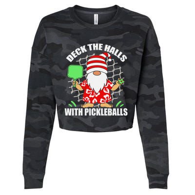 Pickleball Christmas Deck The Halls With Pickleballs Santa Cropped Pullover Crew