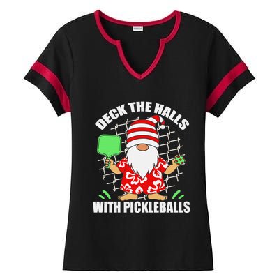 Pickleball Christmas Deck The Halls With Pickleballs Santa Ladies Halftime Notch Neck Tee