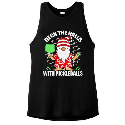 Pickleball Christmas Deck The Halls With Pickleballs Santa Ladies PosiCharge Tri-Blend Wicking Tank