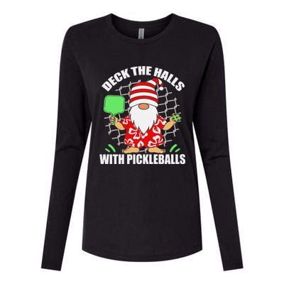 Pickleball Christmas Deck The Halls With Pickleballs Santa Womens Cotton Relaxed Long Sleeve T-Shirt